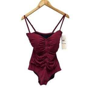 Profile by Gottex Shirred Front One Piece Swimsuit Merlot  Size US 16 NWT